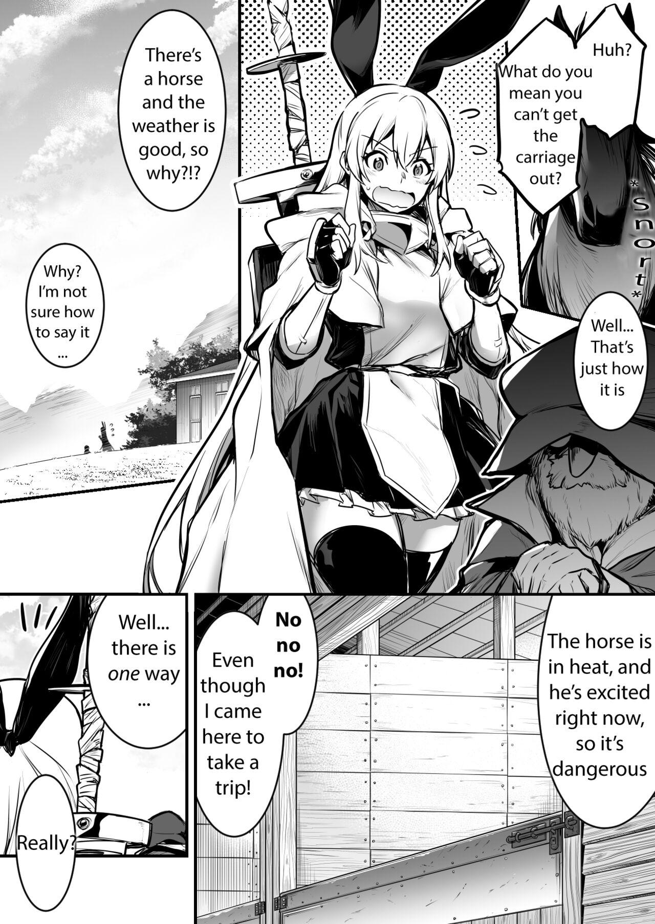 Adventure-chan helps the lustful horse cum so he'll carry her away 0