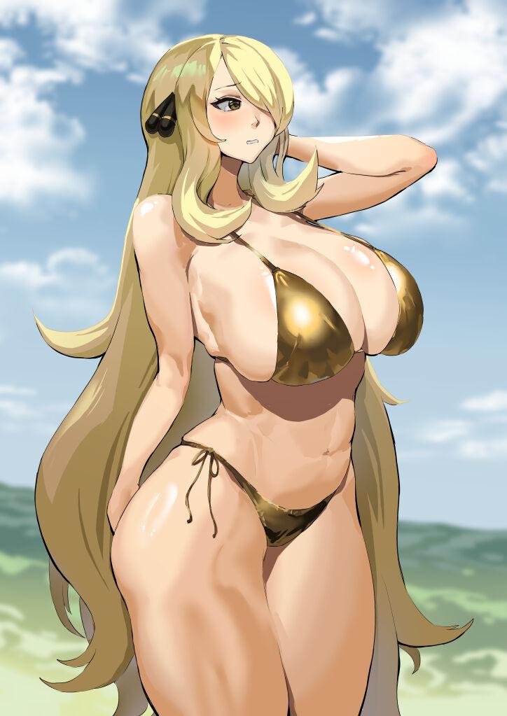 Cynthia is embarrassed to wear a gold bikini 0