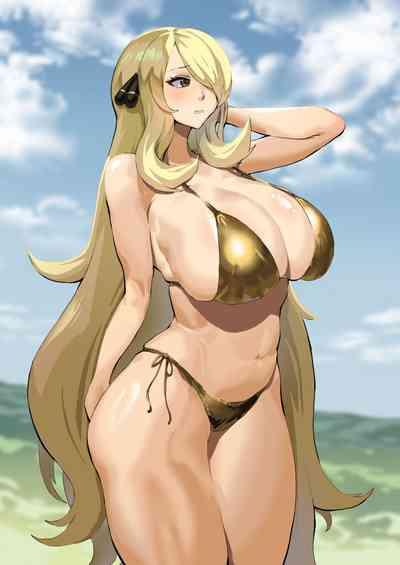 Old-n-Young Cynthia Is Embarrassed To Wear A Gold Bikini Pokemon | Pocket Monsters Cam Girl 1